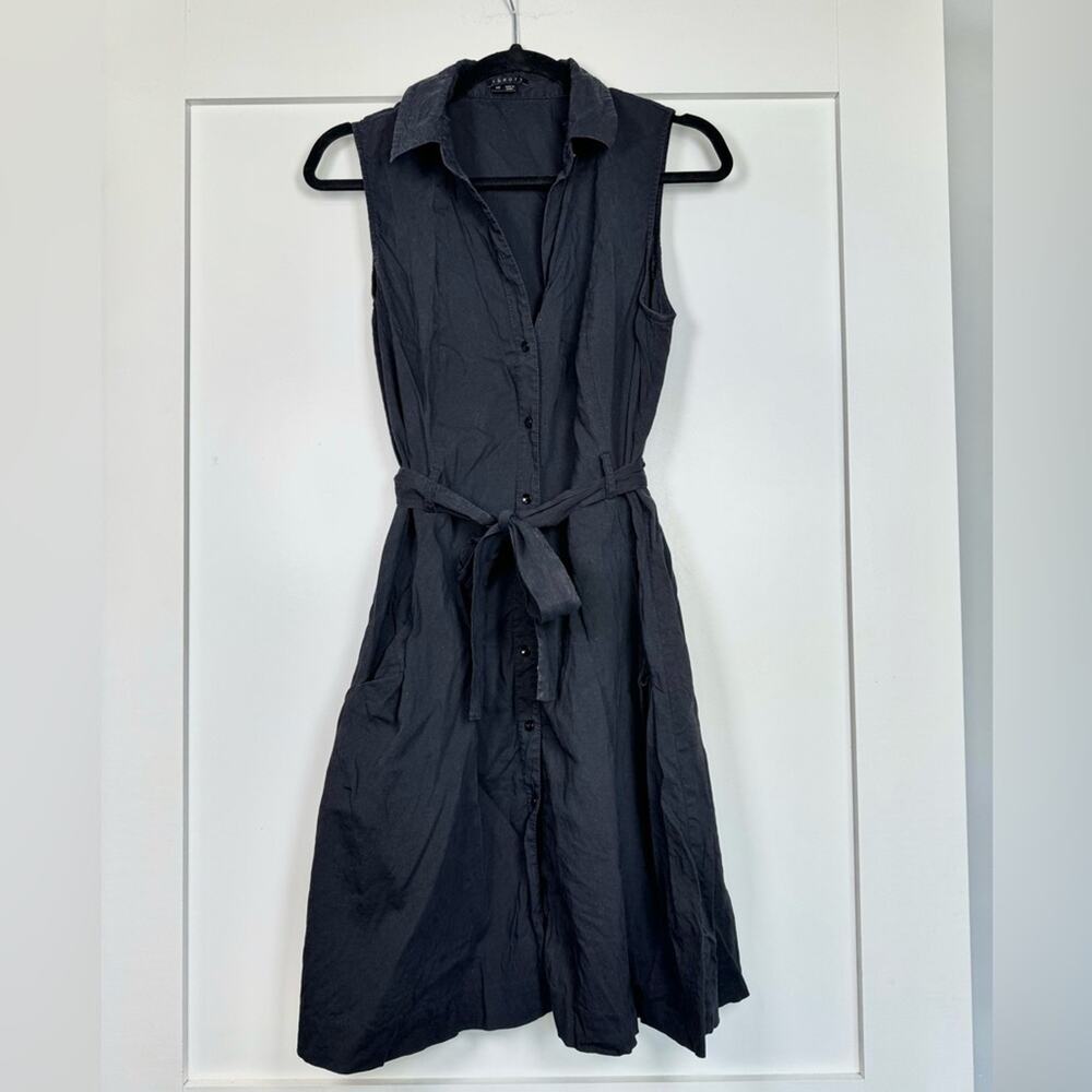 Theory Linen Blend Short Sleeve Belted Shirt Dress Size 10